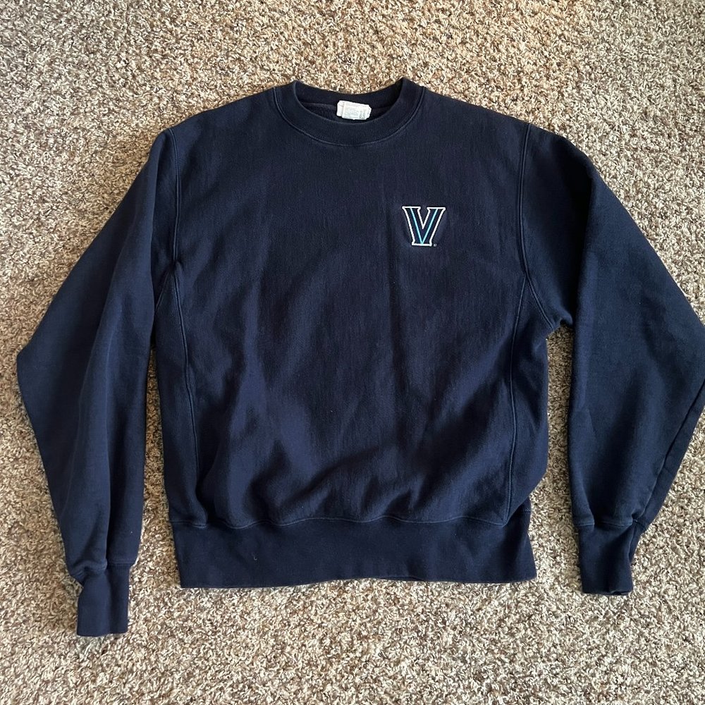 Villanova University Navy Blue Crewneck Sweatshirt Medium Champion Small Logo